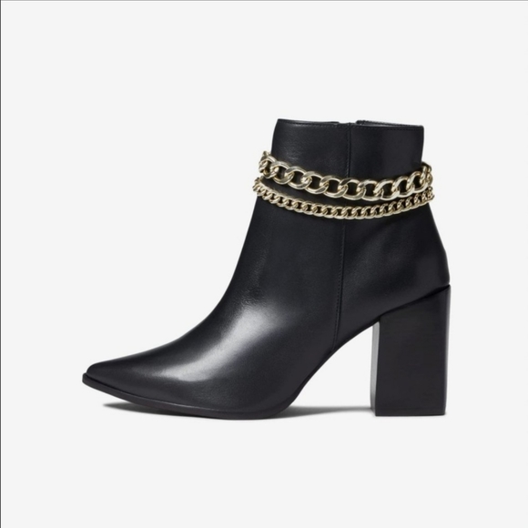 Steve Madden Perlina Black Leather Chain Booties - Picture 2 of 14